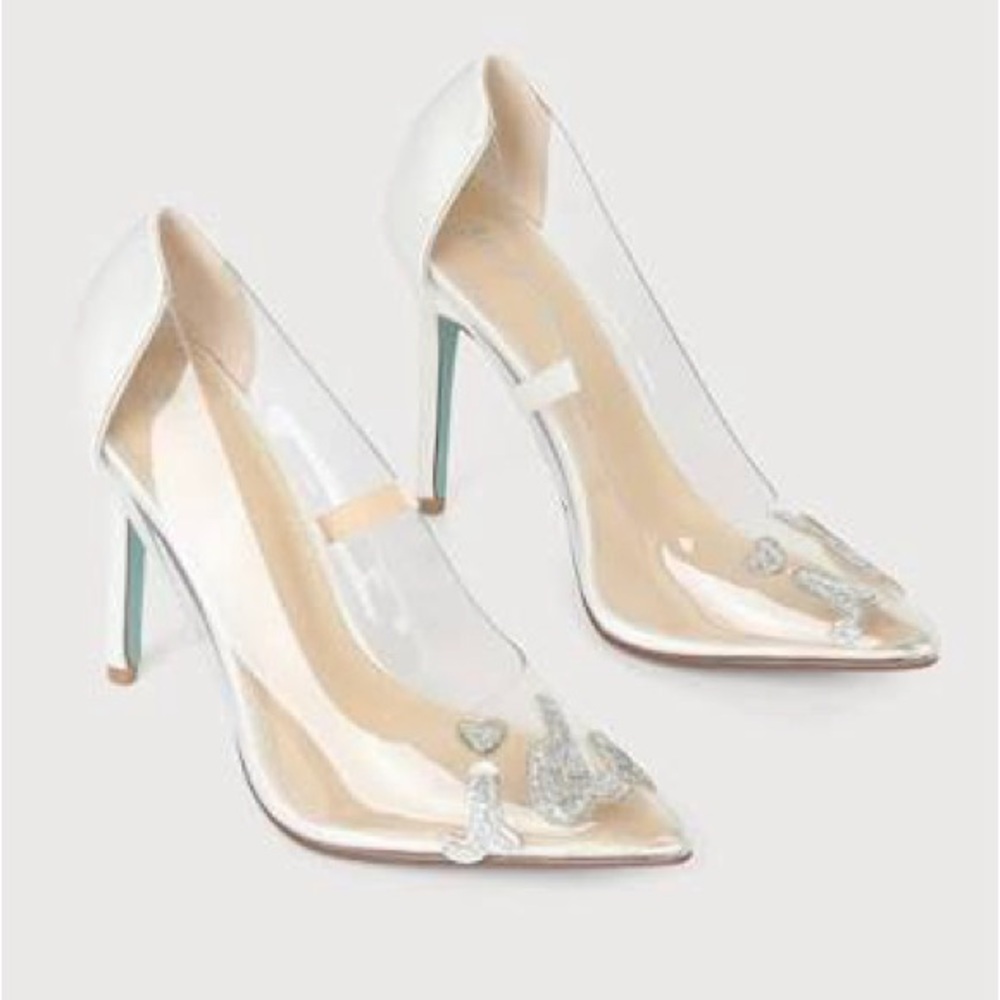 Betsey Johnson “I Do” White Clear Pointed Stiletto Heels